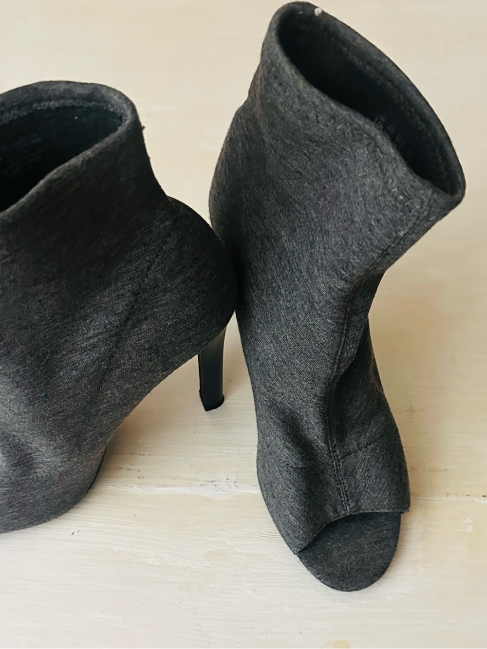 Women's Dark Gray Open-Toe Sock Ankle Boots